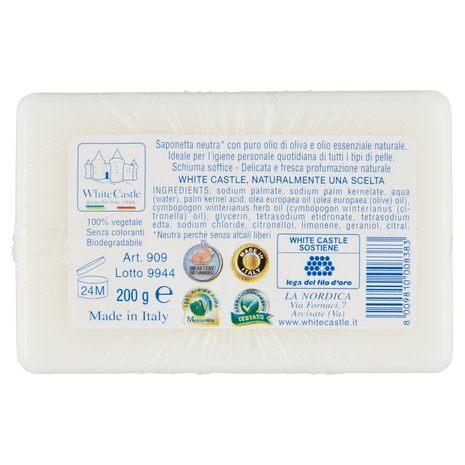 White Castle Saponetta Marsiglia Neutra 100% Vegetale 200 g